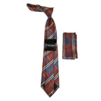 Men's Stacy Adams Tie and Hankie Set Fancy Woven Silky Satin #SAT74 Rust