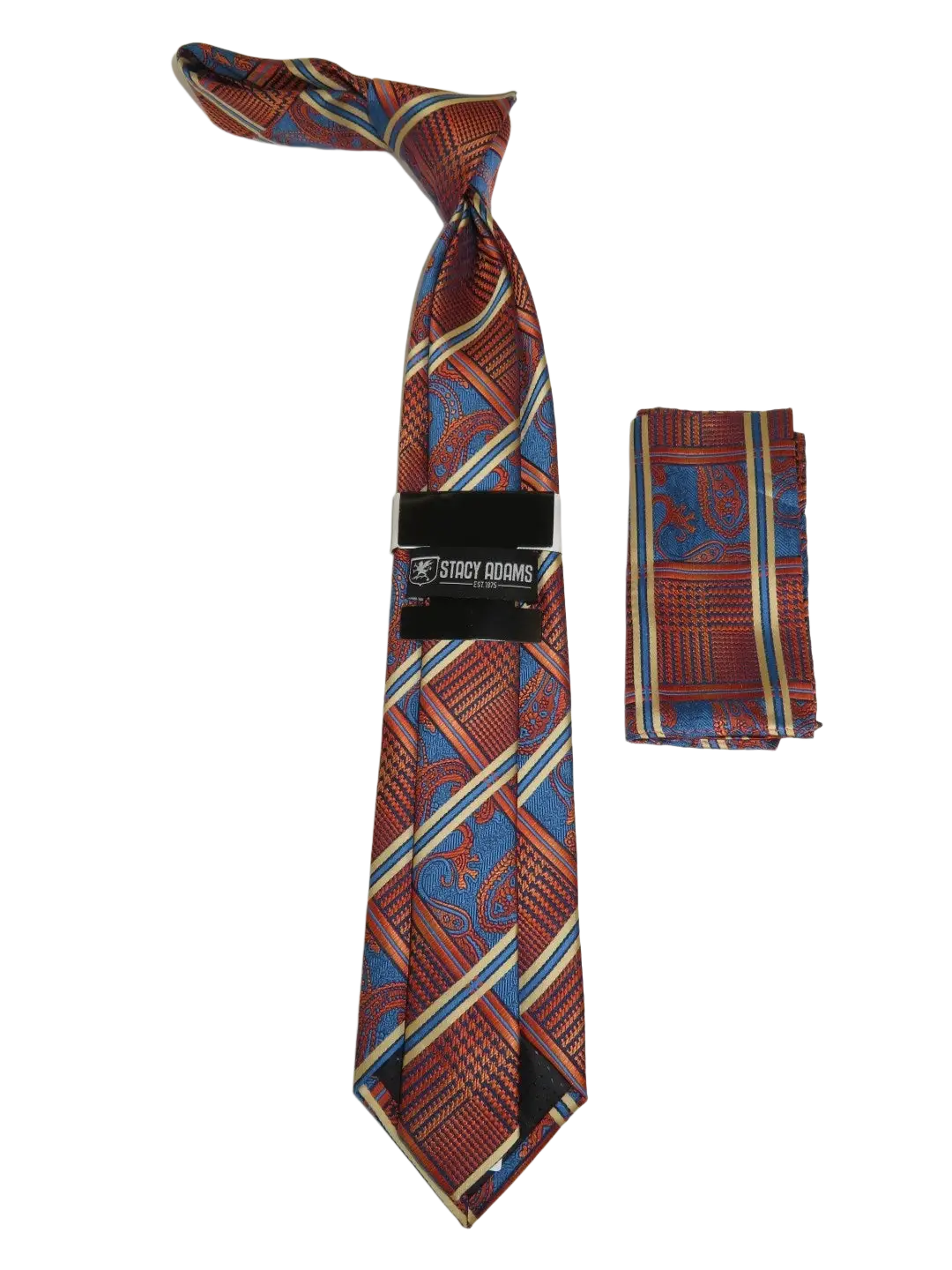 Men's Stacy Adams Tie and Hankie Set Fancy Woven Silky Satin #SAT74 Rust