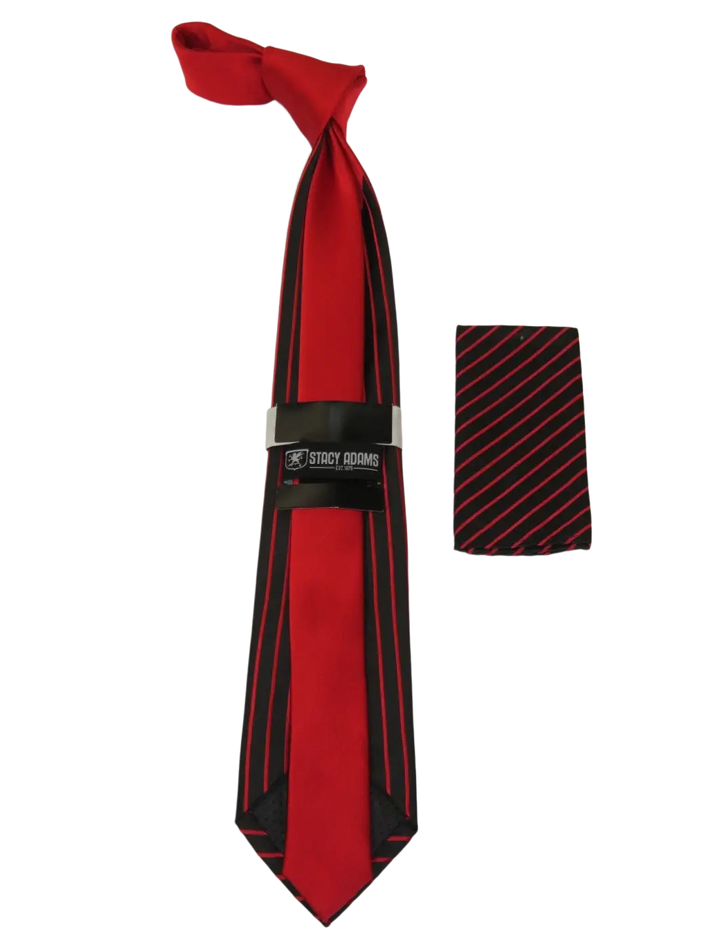 Men's Stacy Adams Tie and Hankie Set Fancy Woven Silky Satin #SAT75 Red