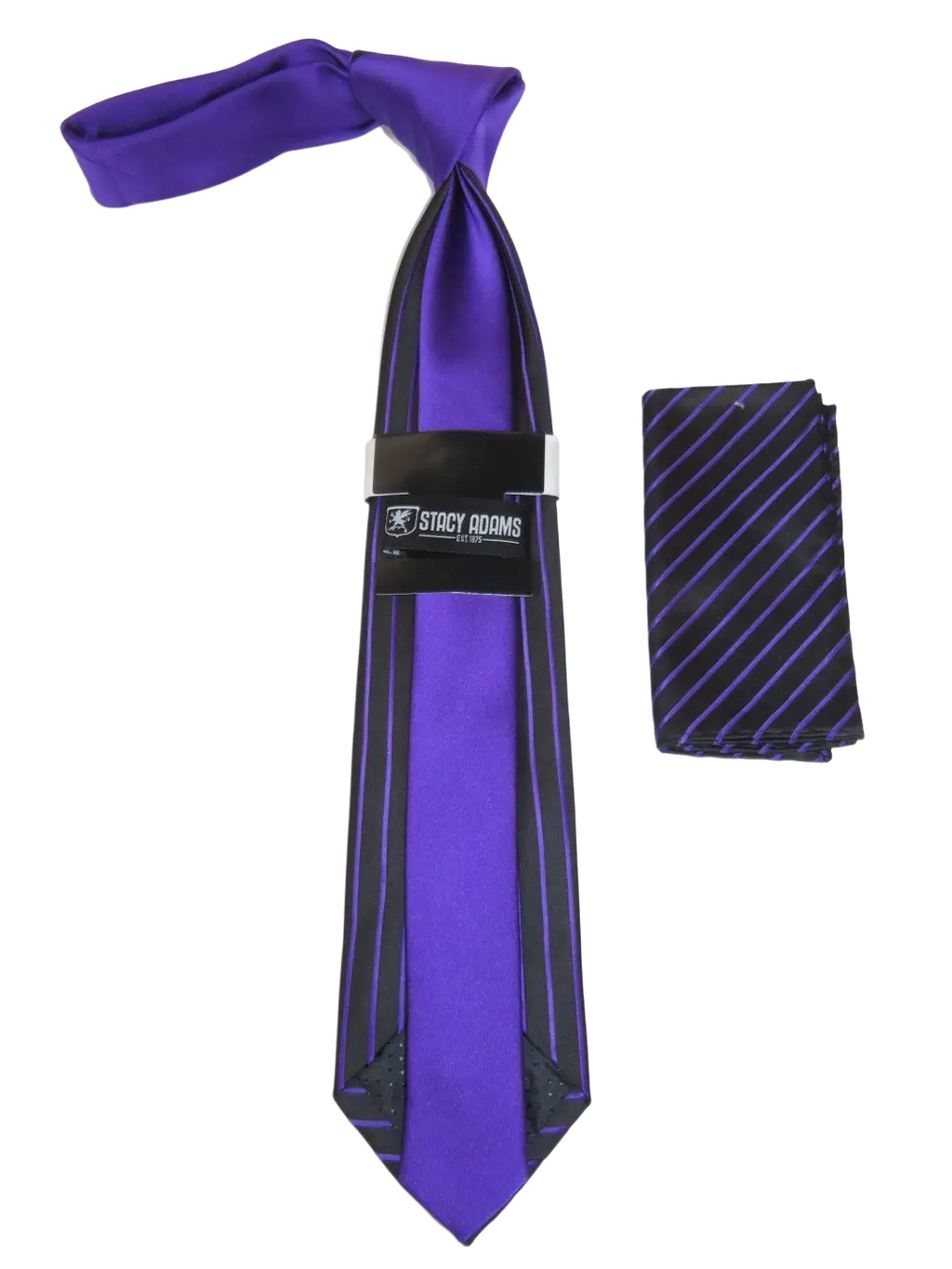 Men's Stacy Adams Tie and Hankie Set Fancy Woven Silky Satin #SAT78 Purple