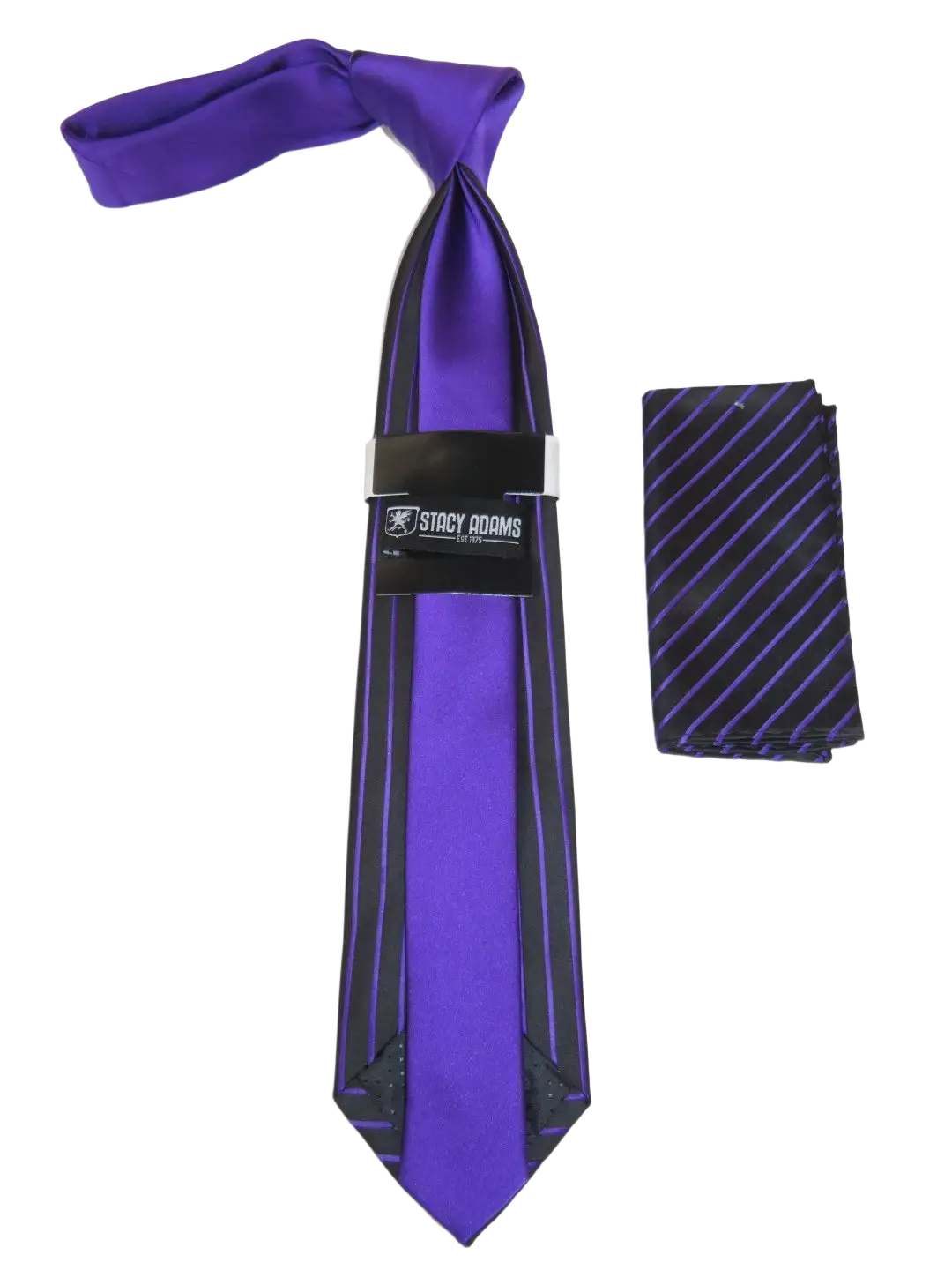 Men's Stacy Adams Tie and Hankie Set Fancy Woven Silky Satin #SAT78 Purple