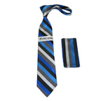 Men's Stacy Adams Tie and Hankie Set Fancy Woven Silky Satin #SAT81 Blue