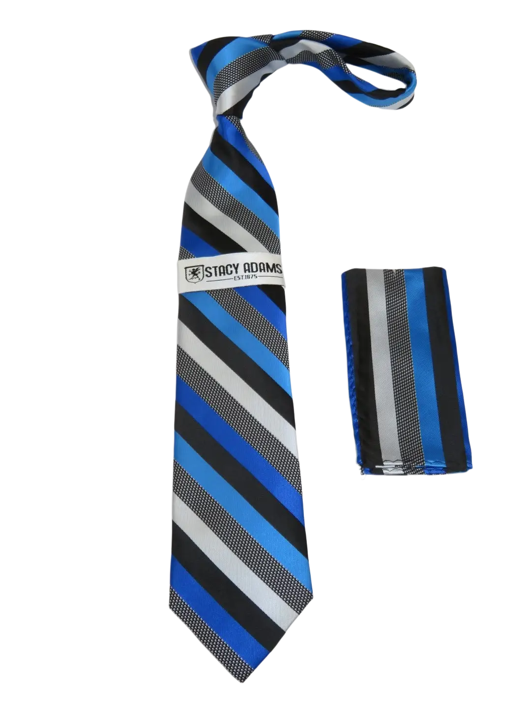 Men's Stacy Adams Tie and Hankie Set Fancy Woven Silky Satin #SAT81 Blue