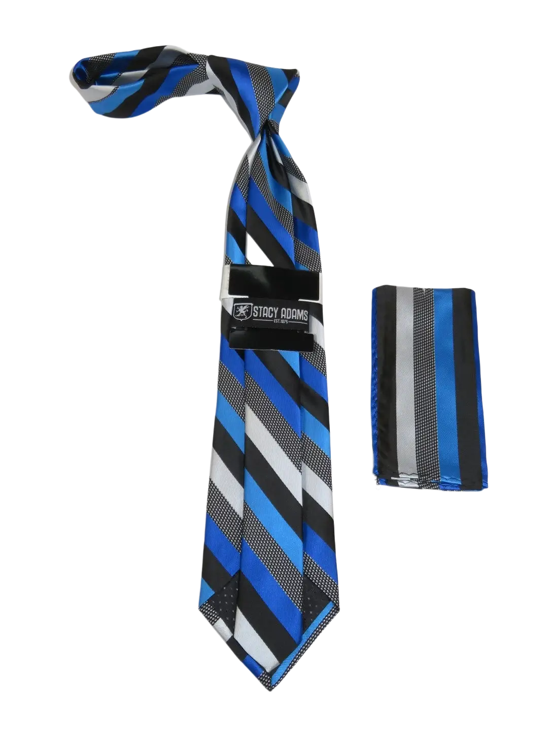 Men's Stacy Adams Tie and Hankie Set Fancy Woven Silky Satin #SAT81 Blue