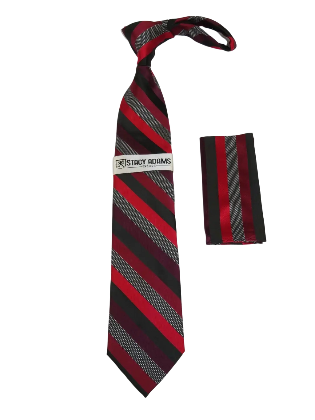 Men's Stacy Adams Tie and Hankie Set Fancy Woven Silky Satin #SAT82 Red