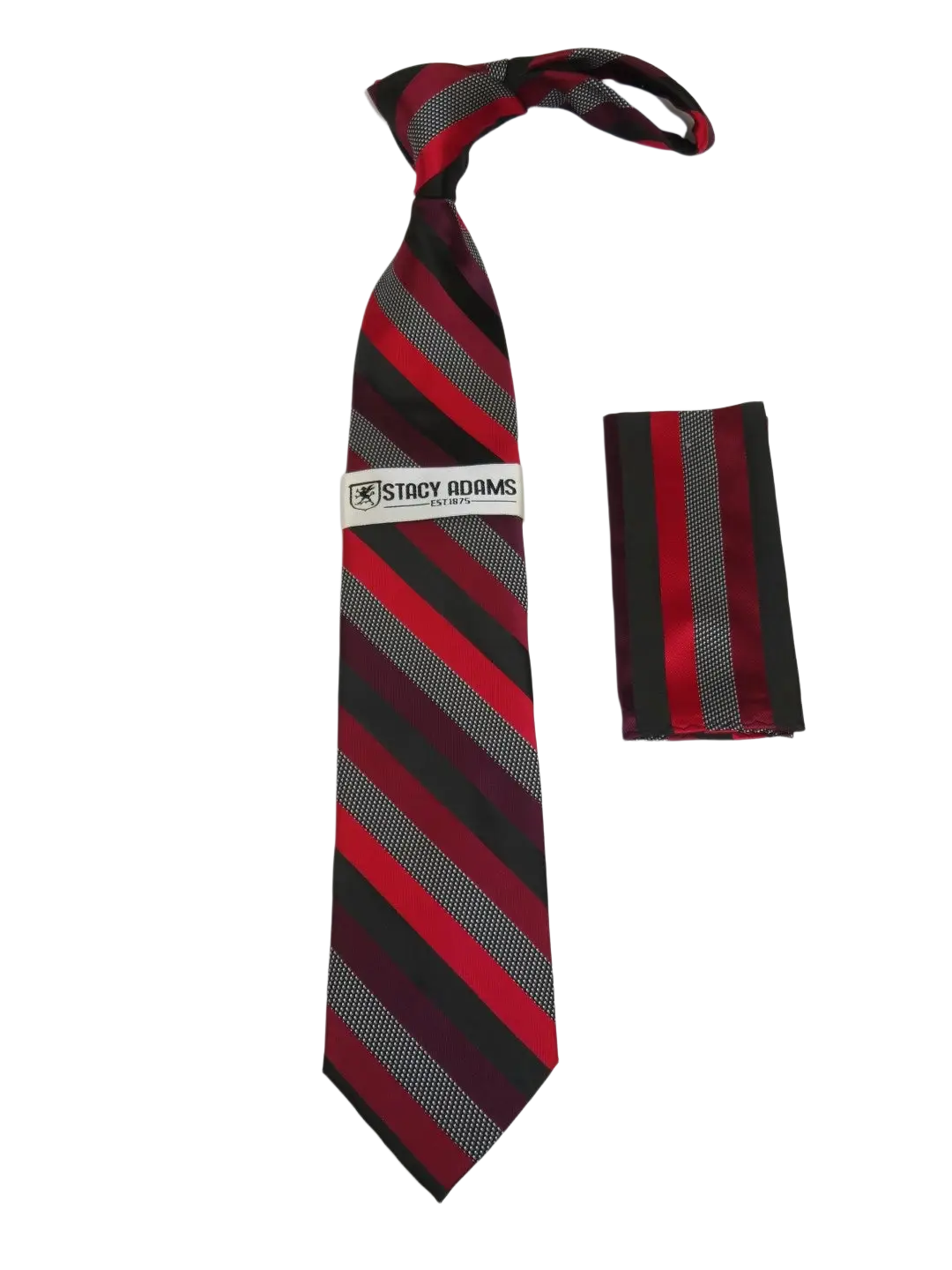 Men's Stacy Adams Tie and Hankie Set Fancy Woven Silky Satin #SAT82 Red