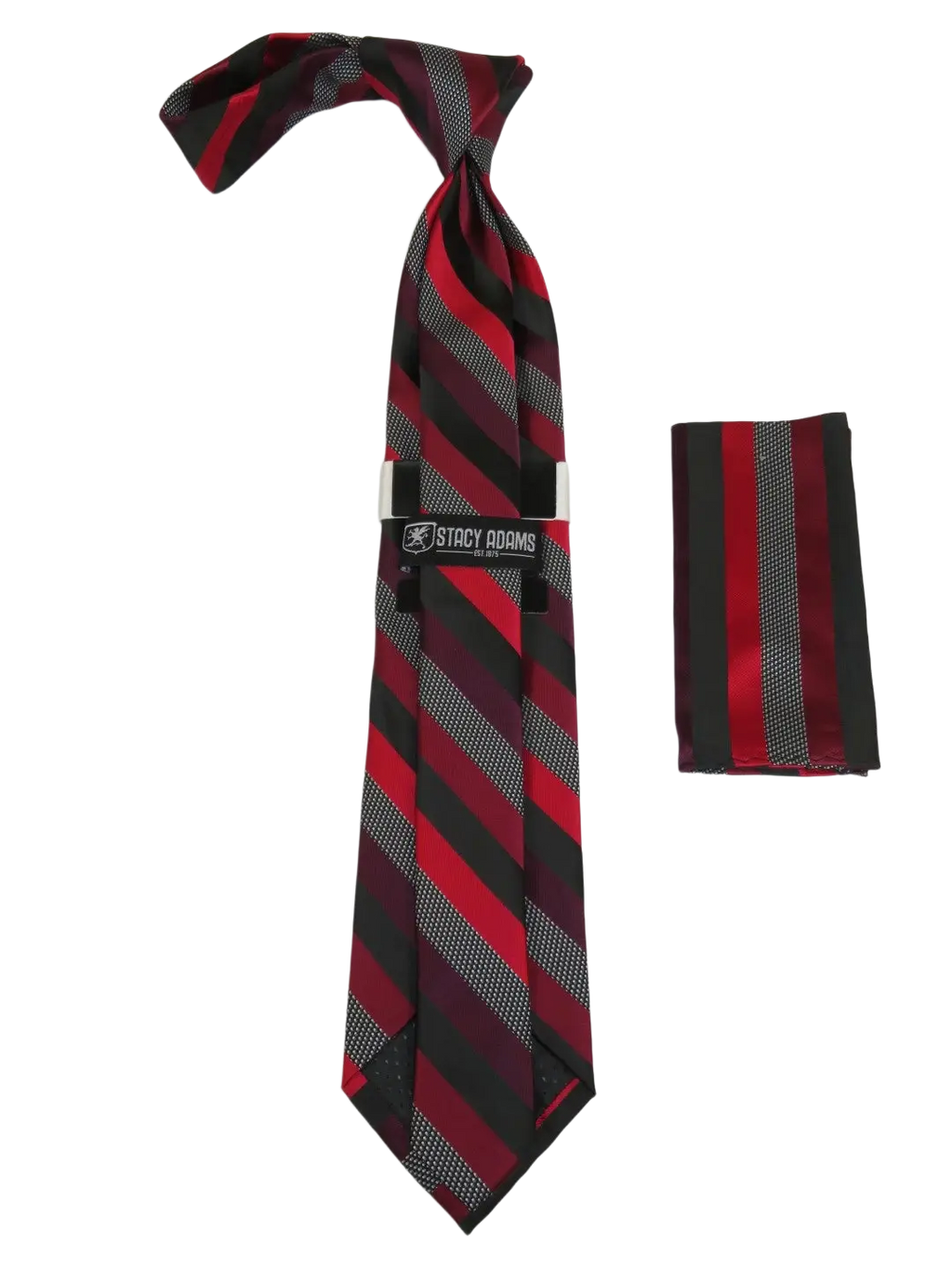 Men's Stacy Adams Tie and Hankie Set Fancy Woven Silky Satin #SAT82 Red