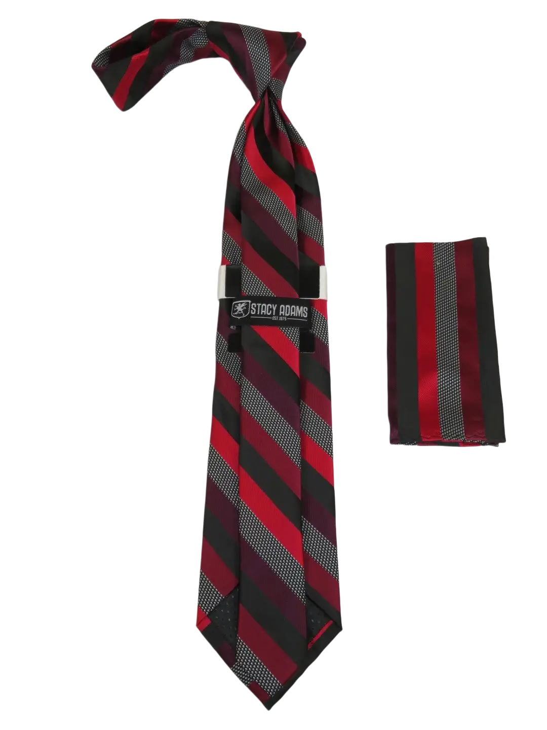 Men's Stacy Adams Tie and Hankie Set Fancy Woven Silky Satin #SAT82 Red