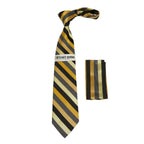 Men's Stacy Adams Tie and Hankie Set Fancy Woven Silky Satin #SAT84 Gold