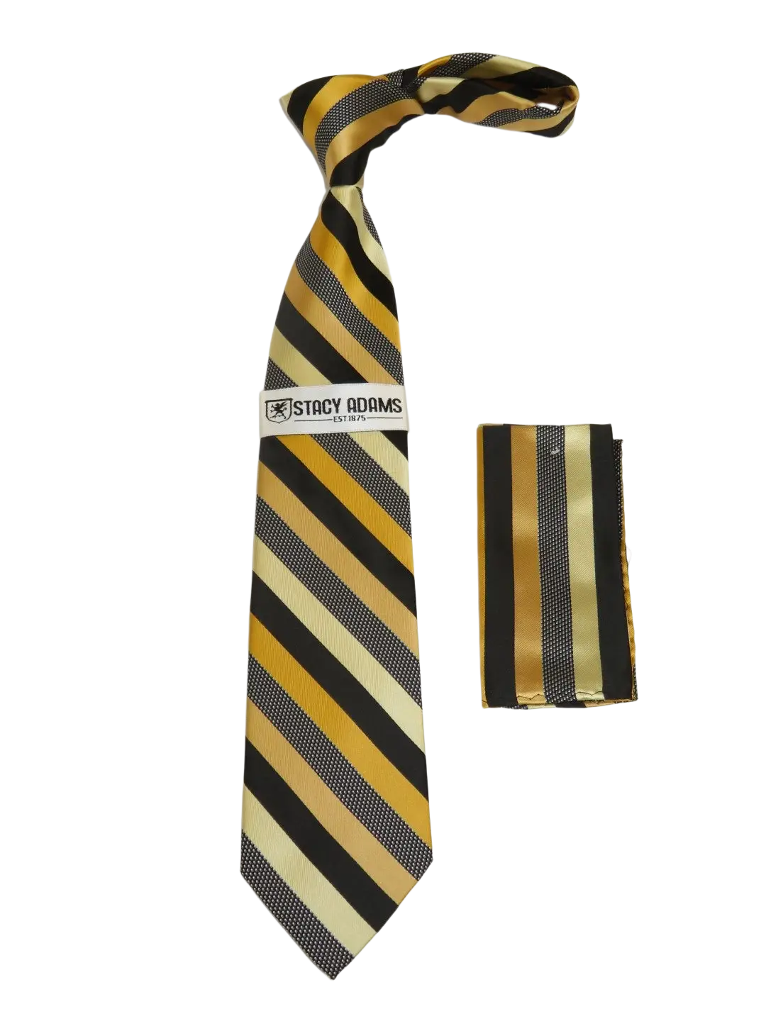 Men's Stacy Adams Tie and Hankie Set Fancy Woven Silky Satin #SAT84 Gold