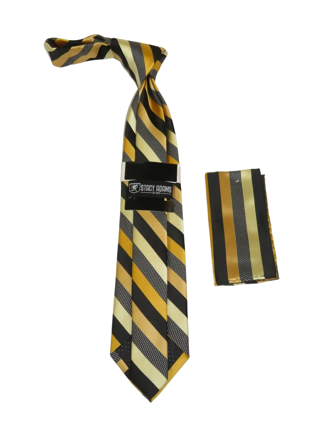 Men's Stacy Adams Tie and Hankie Set Fancy Woven Silky Satin #SAT84 Gold