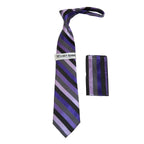 Men's Stacy Adams Tie and Hankie Set Fancy Woven Silky Satin #SAT85 Purple