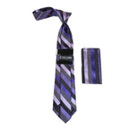Men's Stacy Adams Tie and Hankie Set Fancy Woven Silky Satin #SAT85 Purple