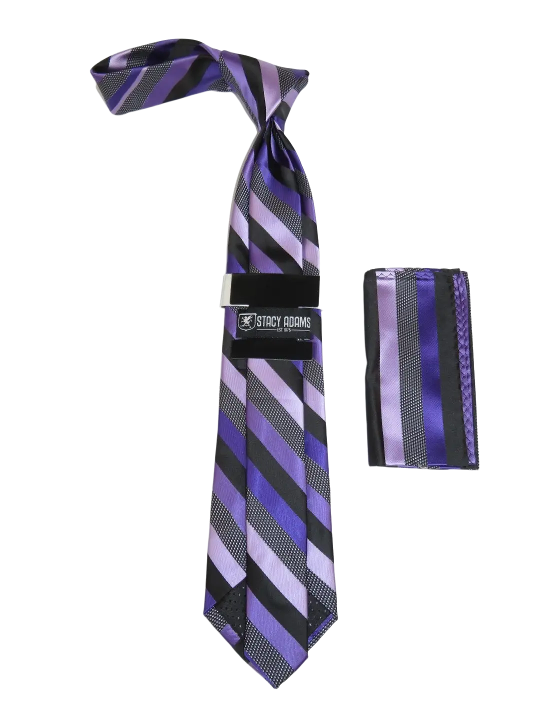 Men's Stacy Adams Tie and Hankie Set Fancy Woven Silky Satin #SAT85 Purple