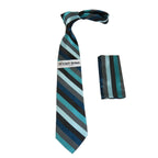 Men's Stacy Adams Tie and Hankie Set Fancy Woven Silky Satin #SAT86 Teal