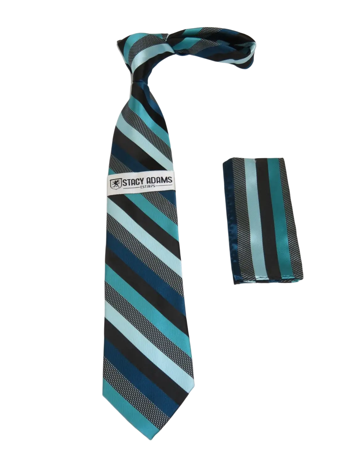 Men's Stacy Adams Tie and Hankie Set Fancy Woven Silky Satin #SAT86 Teal