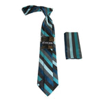 Men's Stacy Adams Tie and Hankie Set Fancy Woven Silky Satin #SAT86 Teal