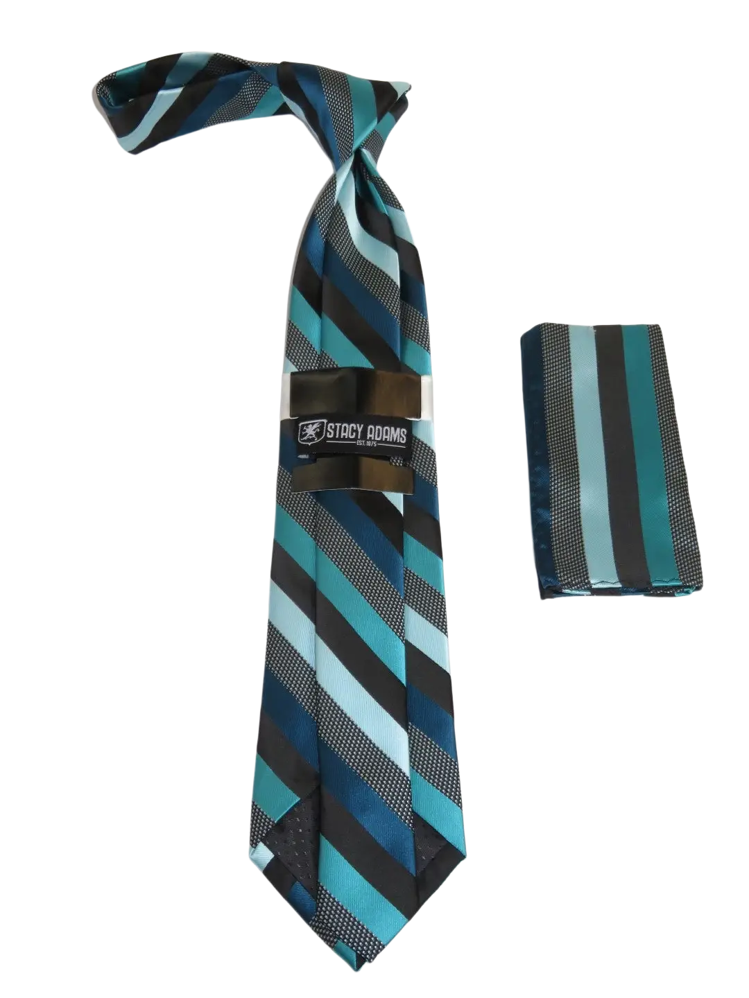 Men's Stacy Adams Tie and Hankie Set Fancy Woven Silky Satin #SAT86 Teal