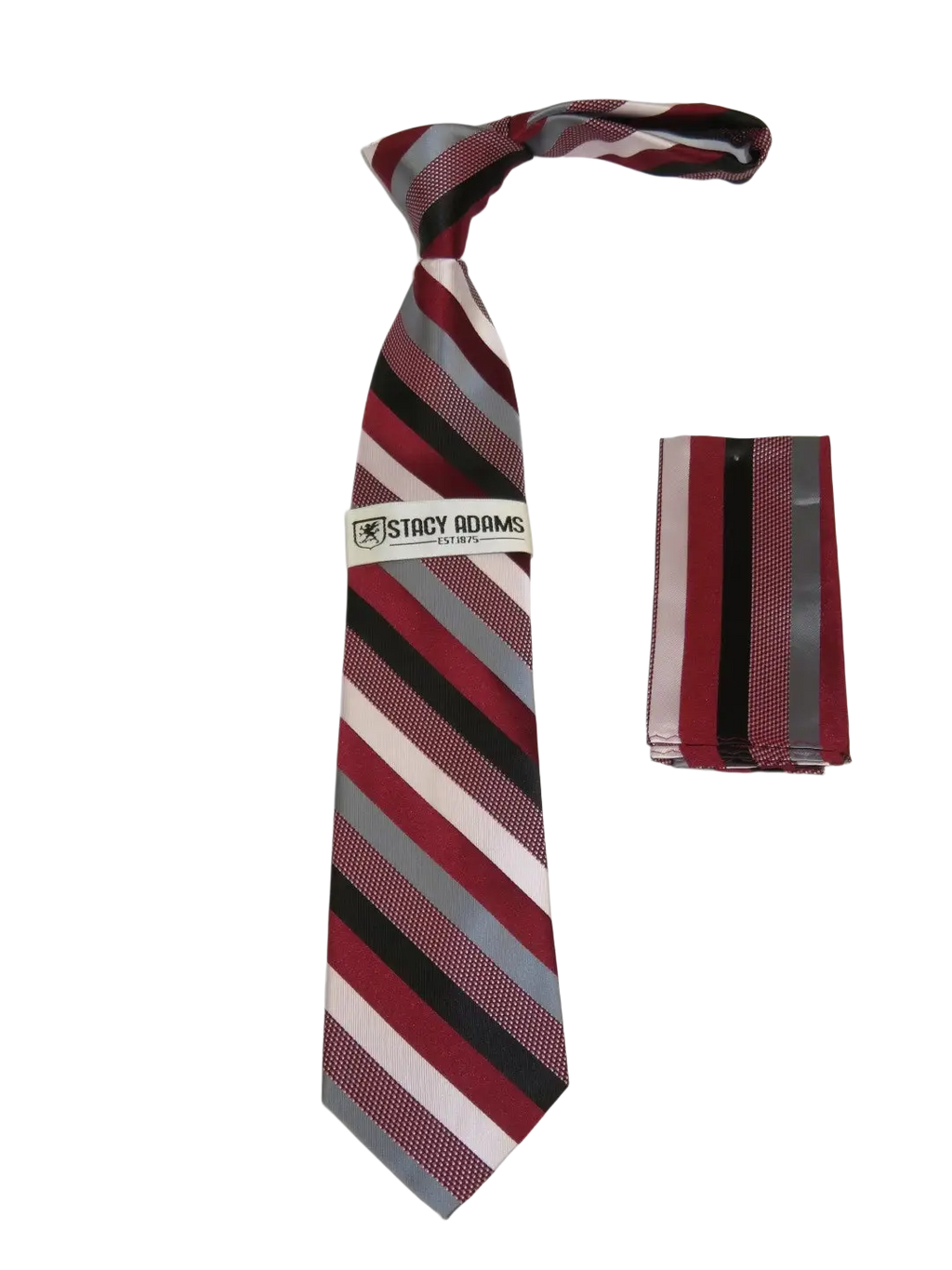 Men's Stacy Adams Tie and Hankie Set Fancy Woven Silky Satin #SAT88 Wine