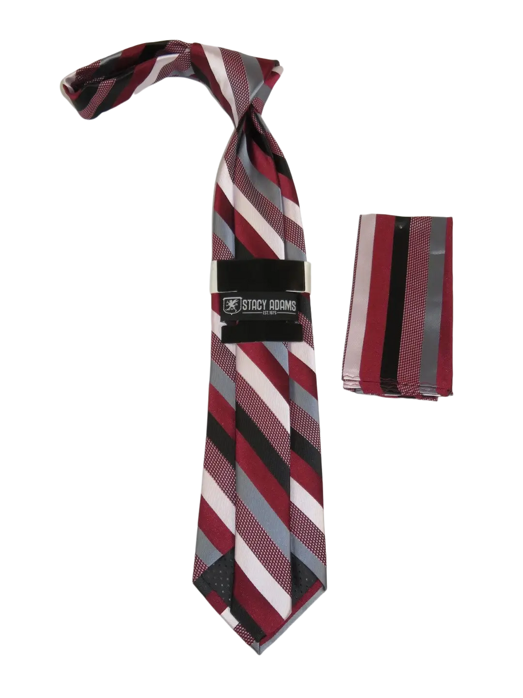 Men's Stacy Adams Tie and Hankie Set Fancy Woven Silky Satin #SAT88 Wine