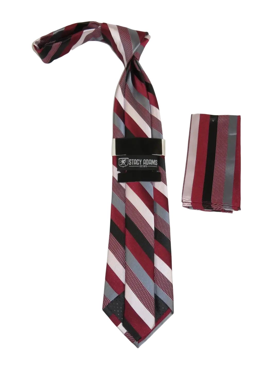 Men's Stacy Adams Tie and Hankie Set Fancy Woven Silky Satin #SAT88 Wine