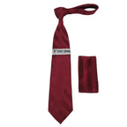 Men's Stacy Adams Tie and Hankie Set Fancy Woven Silky Satin #SAT89 Burgundy