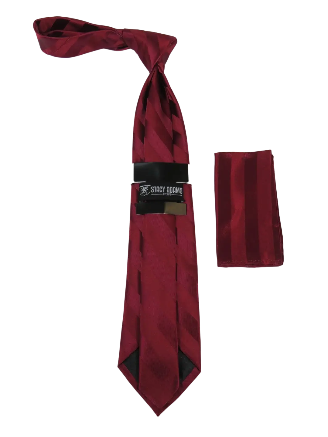 Men's Stacy Adams Tie and Hankie Set Fancy Woven Silky Satin #SAT89 Burgundy