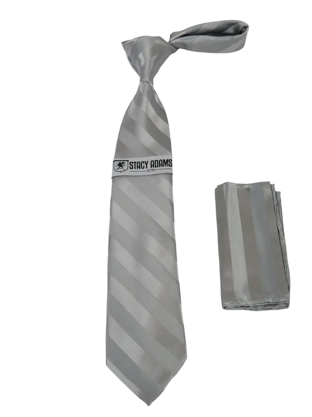 Men's Stacy Adams Tie and Hankie Set Fancy Woven Silky Satin #SAT93 Silver