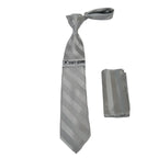 Men's Stacy Adams Tie and Hankie Set Fancy Woven Silky Satin #SAT93 Silver