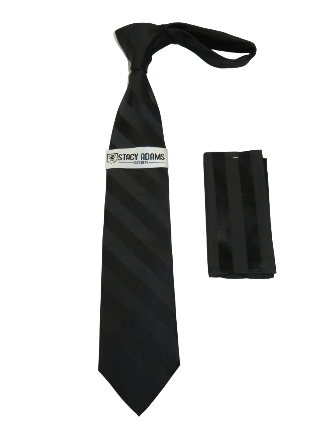 Men's Stacy Adams Tie and Hankie Set Fancy Woven Silky Satin #SAT94 Black