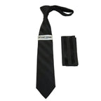 Men's Stacy Adams Tie and Hankie Set Fancy Woven Silky Satin #SAT94 Black