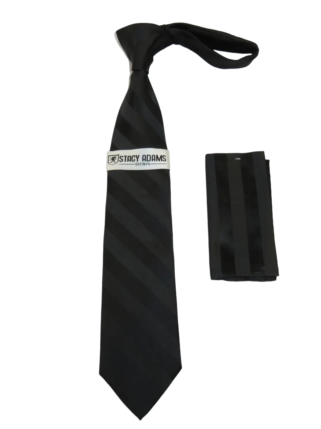 Men's Stacy Adams Tie and Hankie Set Fancy Woven Silky Satin #SAT94 Black