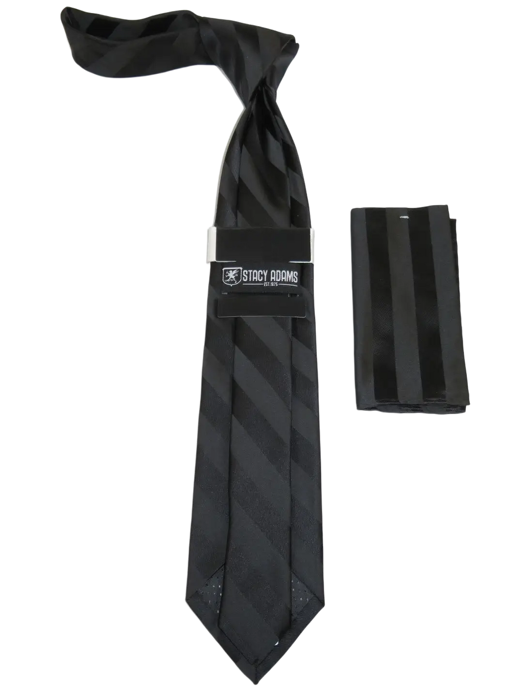 Men's Stacy Adams Tie and Hankie Set Fancy Woven Silky Satin #SAT94 Black