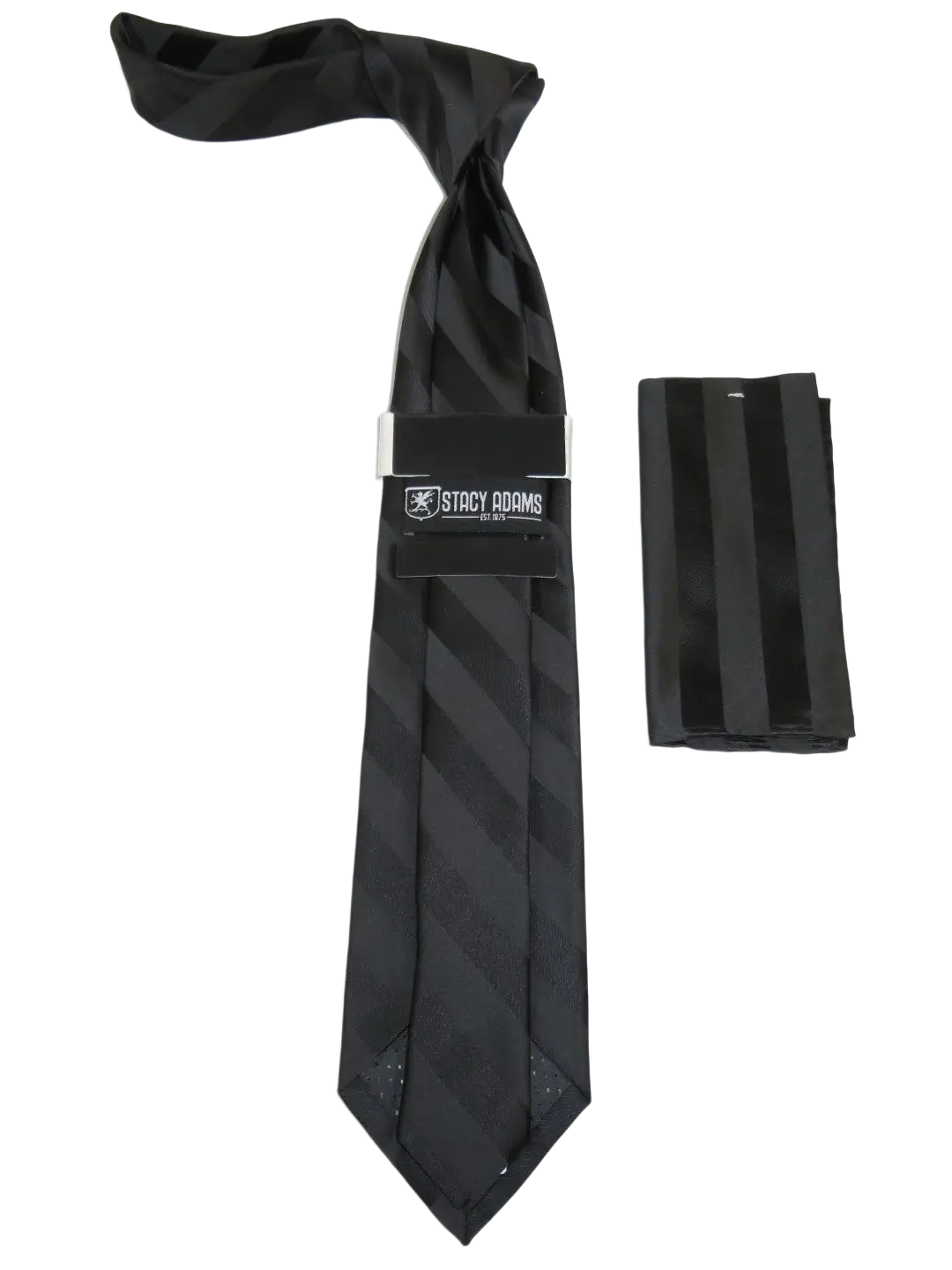 Men's Stacy Adams Tie and Hankie Set Fancy Woven Silky Satin #SAT94 Black
