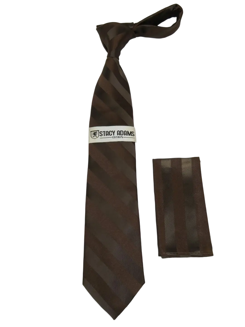 Men's Stacy Adams Tie and Hankie Set Fancy Woven Silky Satin #SAT97 Brown
