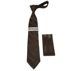 Men's Stacy Adams Tie and Hankie Set Fancy Woven Silky Satin #SAT97 Brown