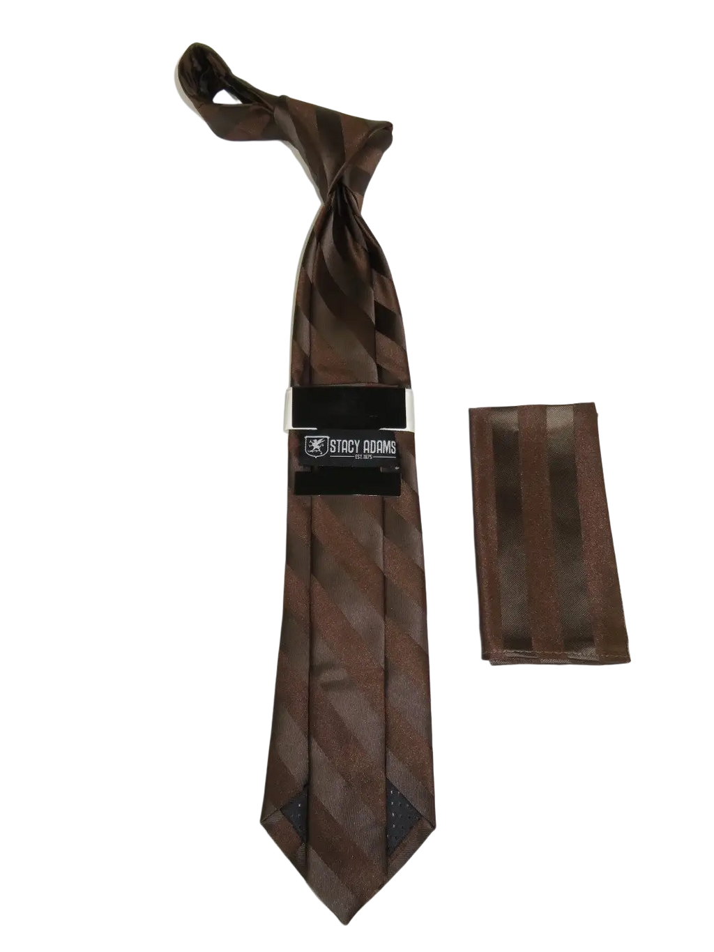 Men's Stacy Adams Tie and Hankie Set Fancy Woven Silky Satin #SAT97 Brown