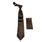 Men's Stacy Adams Tie and Hankie Set Fancy Woven Silky Satin #SAT97 Brown