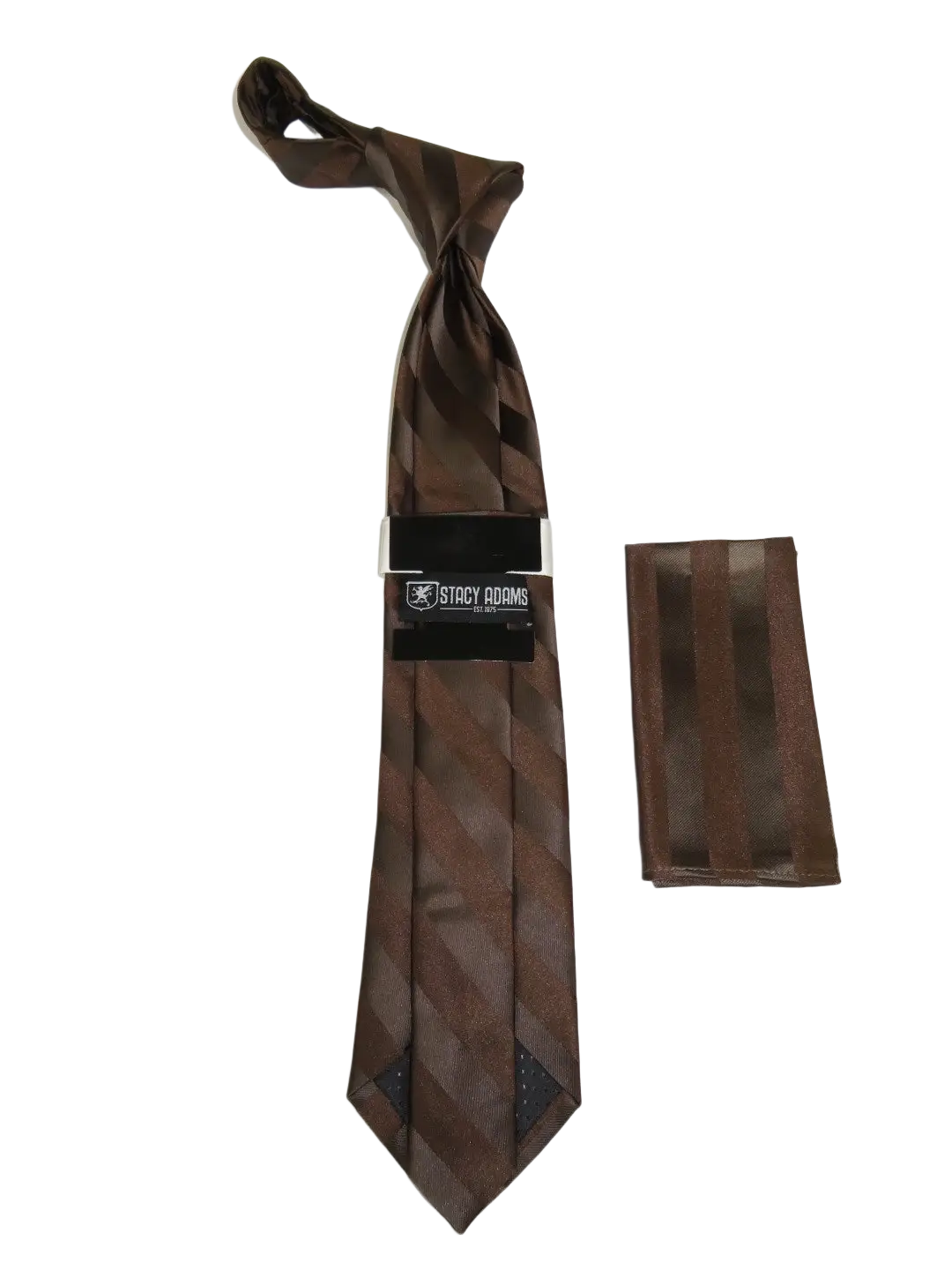 Men's Stacy Adams Tie and Hankie Set Fancy Woven Silky Satin #SAT97 Brown