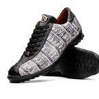 Hand painted big block alligator scales Sneaker Shoes Saulo Newspaper / Black