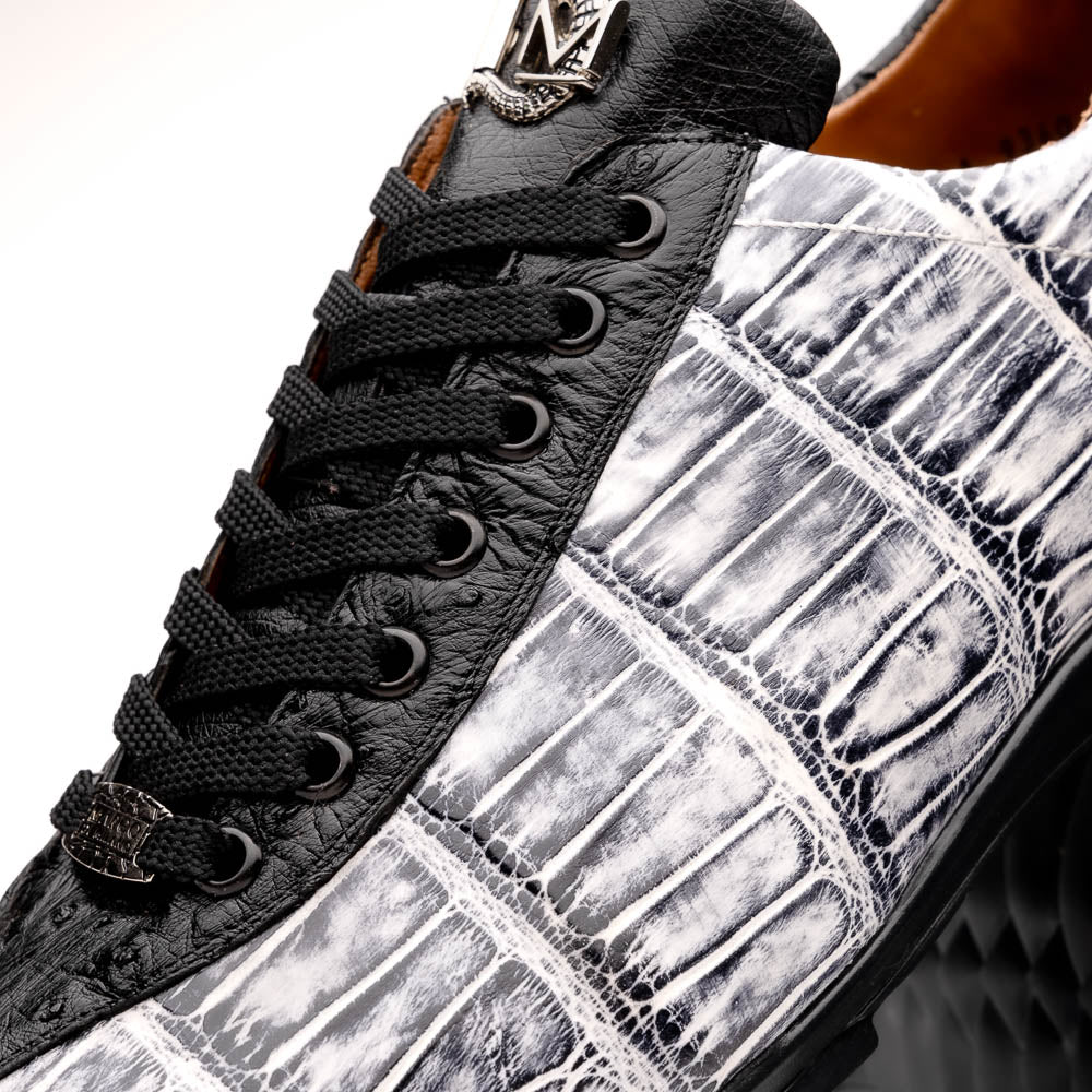 Hand painted big block alligator scales Sneaker Shoes Saulo Newspaper / Black
