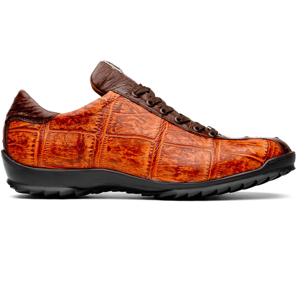 Hand painted big block alligator scales Sneaker Shoes Saulo Brandy / Brown
