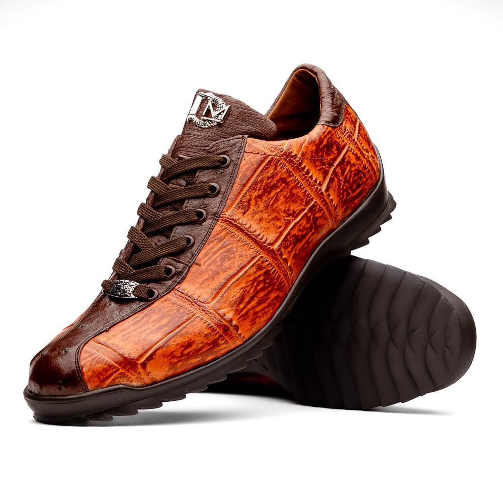 Hand painted big block alligator scales Sneaker Shoes Saulo Brandy / Brown