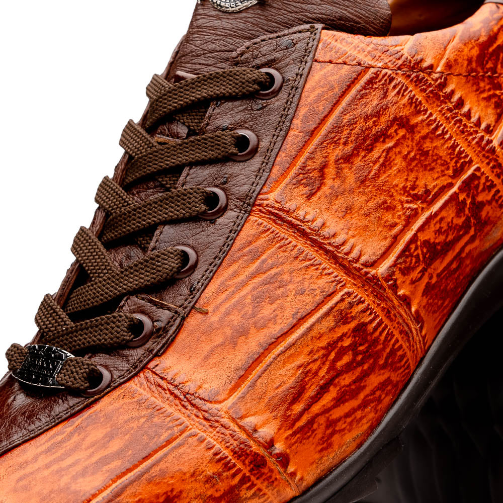 Hand painted big block alligator scales Sneaker Shoes Saulo Brandy / Brown