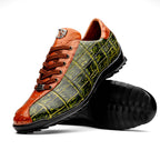 genuine alligator and ostrich quill fashion sneaker Saulo Green / Cognac