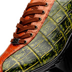genuine alligator and ostrich quill fashion sneaker Saulo Green / Cognac