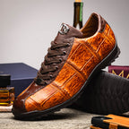 Hand painted big block alligator scales Sneaker Shoes Saulo Brandy / Brown