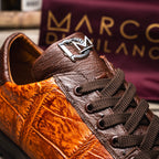 Hand painted big block alligator scales Sneaker Shoes Saulo Brandy / Brown