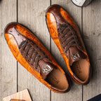Hand painted big block alligator scales Sneaker Shoes Saulo Brandy / Brown