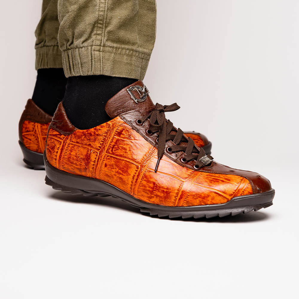 Hand painted big block alligator scales Sneaker Shoes Saulo Brandy / Brown